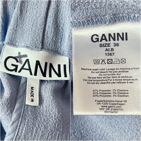 GANNI Textured Crepe High Rise Elastic Waist Cropped Ankle Zip Slim Trousers S - Picture 9 of 12